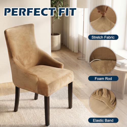 Velvet Wingback Dining Chair Cover - Coffee, 1 Piece - Soft & Skin-Friendly