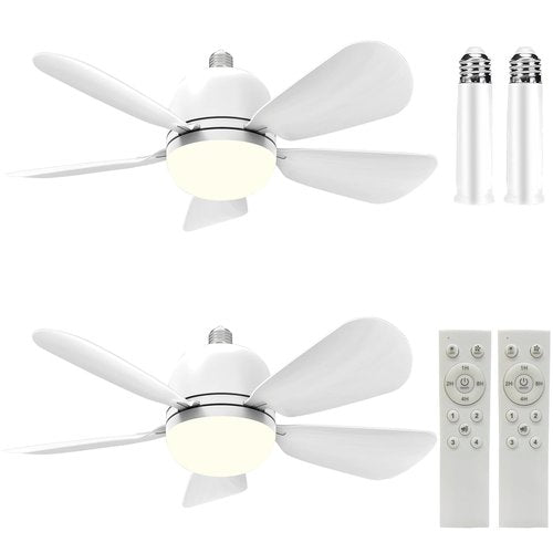 2Pack Socket Fan Light, Ceiling Fans with Lights and Remote, E26 Screw in Light Socket Ceiling Fan Light Bulb, Dimmable Lower Powerful Airflow Quiet LED Fan Lights for Bedroom Living Room Kitchen
