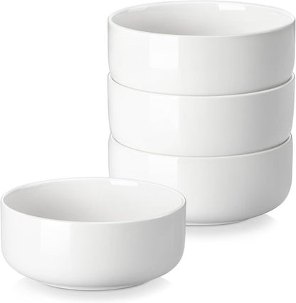 MALACASA 24 OZ Ceramic Cereal Bowls - Set of 4 Dishwasher & Microwave Safe | White LUNA Series