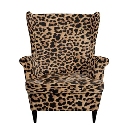 Leopard Print Wingback Chair Cover Set of 2 Brown Washable Elastic Furniture Protector