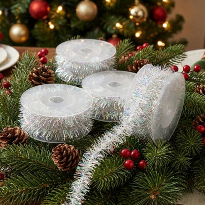 53Ft Iridescent Christmas Tinsel Ribbon Set - Metallic Wire Garland, 4 Pcs