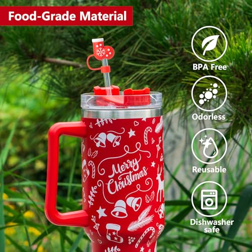 Christmas Red Silicone Straw Cover Caps 6 Pack for 30oz/40oz Tumblers - Reusable Drink Accessories