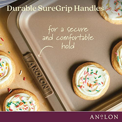 Anolon Advanced Nonstick Bakeware Cookie Pan Baking Sheets with Silicone Grips, 11" x 17" - Set, Bronze