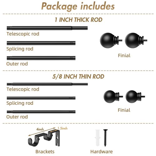 GXOACKJ Double Curtain Rods for Windows 72-144 Inches Length, Adjustable Heavy Duty Decorative Double Drapery Rod With Round Finials For Living Room Bedroom, Black