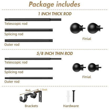 GXOACKJ Double Curtain Rods for Windows 72-144 Inches Length, Adjustable Heavy Duty Decorative Double Drapery Rod With Round Finials For Living Room Bedroom, Black