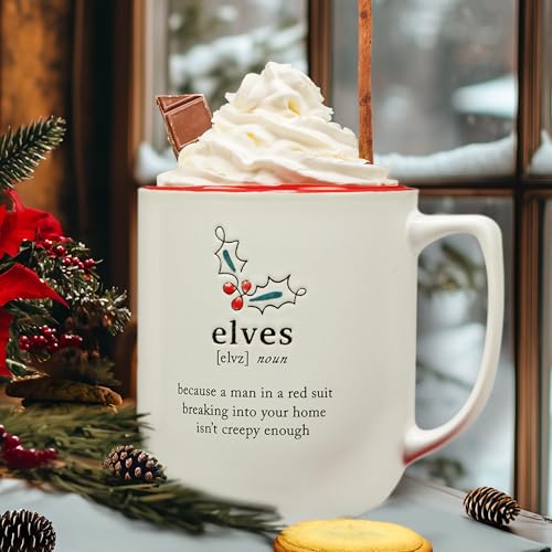 Christmas Fun Red Sayings 16 oz. Ceramic Mug Set of 6 with Variations - Holiday Drinking Cups