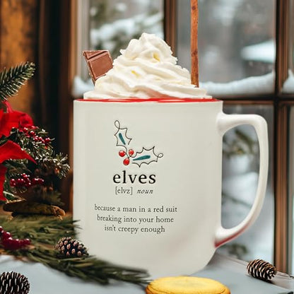 Christmas Fun Red Sayings 16 oz. Ceramic Mug Set of 6 with Variations - Holiday Drinking Cups
