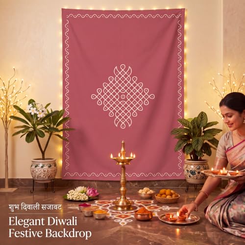 Eaasty 7x5 ft Indian Red Kolam Backdrop Varalakshmi Pooja Decor Tapestry