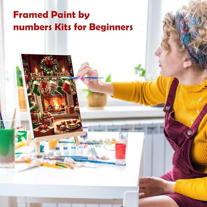Christmas Paint by Numbers Kit for Adults with Socks Design, 8x12in Canvas & Frame