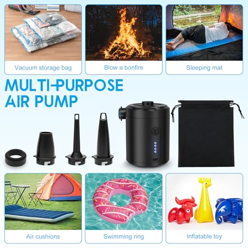 Rechargeable Electric Air Pump for Inflatables - Cordless Portable Inflator & Deflator with Nozzles