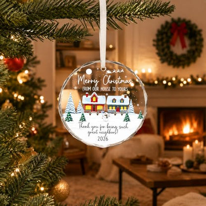 Neighbors Christmas Ornament - Thank You Neighbors Gift for Tree and Home - Heart-Shaped Glass Keepsake - Variation of Neighbors Christmas