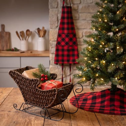 Brown Santa's Sleigh Wicker Basket Christmas Decor Handwoven Holiday Storage