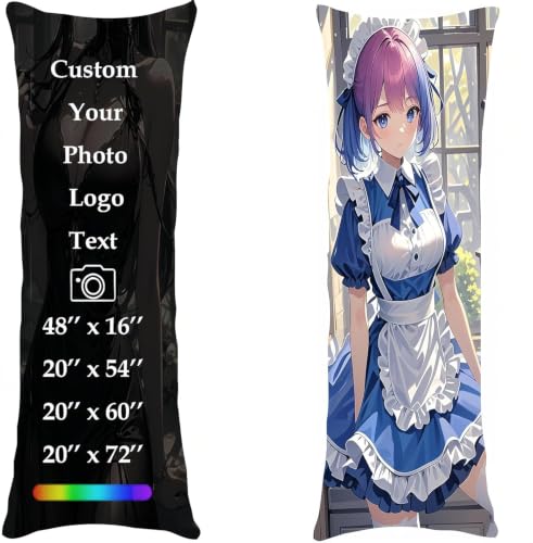 20x54 Custom Body Pillow Case with Photo Double-Sided Printing - Personalized Anime or Loved Ones Design - Soft Washable Cover - Unique Gift for Couples, Husband, Wife