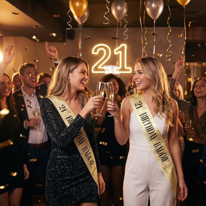 Gold Glitter 21st Birthday Sash - Baddie Party Decoration for Women & Men