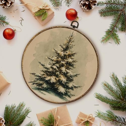 Christmas Tree Round Wall Art - Winter Canvas Decor for Home & Holiday