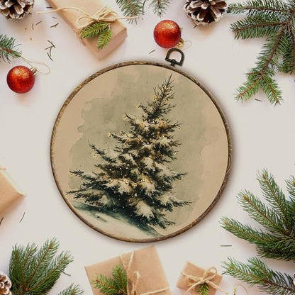Christmas Tree Round Wall Art - Winter Canvas Decor for Home & Holiday