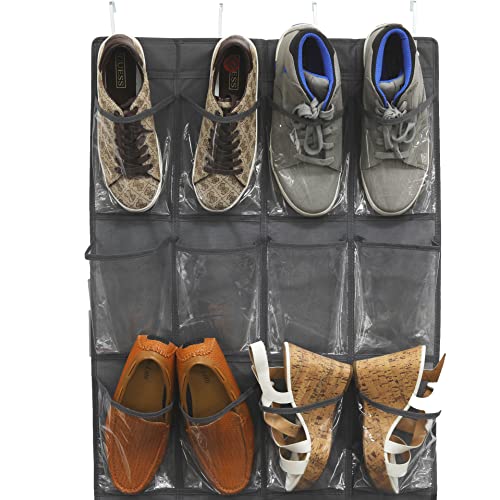 Simple Houseware 24 Pockets Large Clear Pockets Over The Door Hanging Shoe Organizer, Black (56" x 22.5")