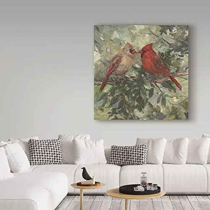 Kissing Cardinals by Mary Miller Veazie, 14x14-Inch