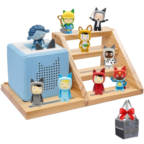 Natural 4-Tier Wooden Magnetic Tonies Shelf Organizer for Toniebox & Figures - Kid-Safe