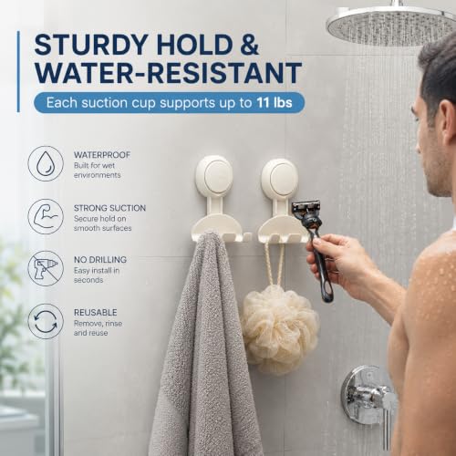 2PCS Shower Razor Holder with Suction Cup Hooks, Bathroom Organizers