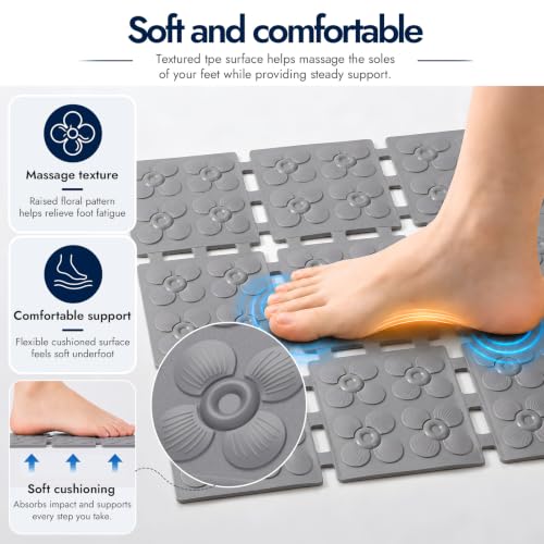 Non Slip Shower Mat 31.5 x 16 Inches Grey - TPE Bath Mat with Suction Cups