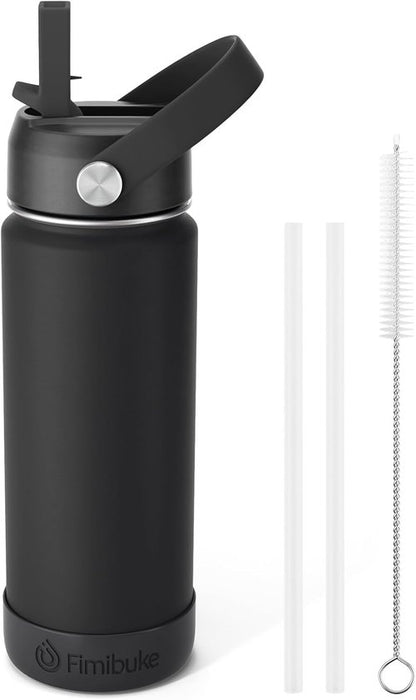 Fimibuke Kids Insulated Water Bottle - 18oz BPA-Free Stainless Steel Tumbler with Straw | Leak-Proof Black