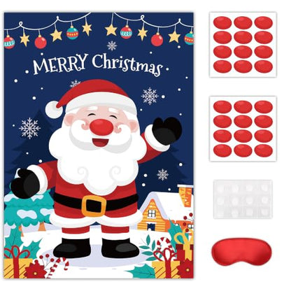 Christmas Pin the Nose on Santa Game Set with Poster and Blindfold