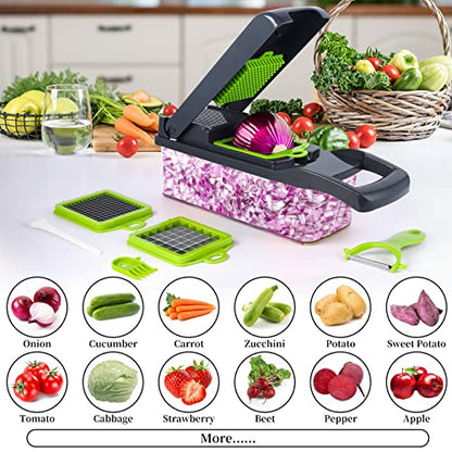 Vegetable Chopper, Pro Onion Chopper, 14 in 1Multifunctional Food Chopper, Kitchen Vegetable Slicer Dicer Cutter,Veggie Chopper With 8 Blades,Carrot Chopper With Container (Grey)