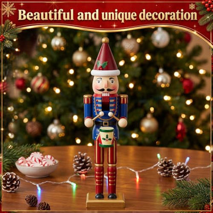 Large DIY Wooden Nutcracker Drummer Set - 15 Inch Christmas Craft Kit with Paints & Brushes (Variation 2)