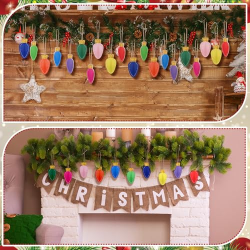 Christmas Felt Light Bulb Ornaments - Set of 20 with Hanging Lanyards