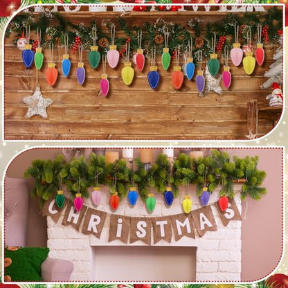 Christmas Felt Light Bulb Ornaments - Set of 20 with Hanging Lanyards