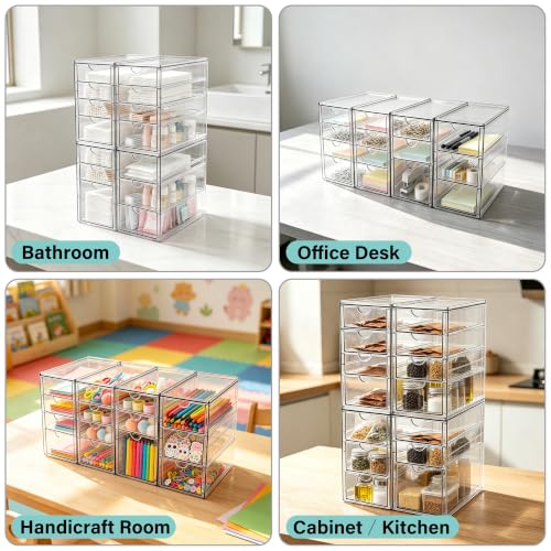 Prsildan Acrylic Desk Organizer with 14 Stackable Drawers - Clear Makeup Storage