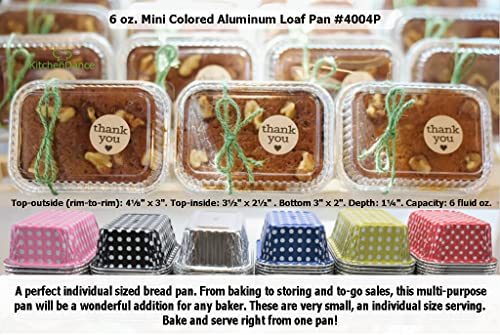 KitchenDance Disposable Aluminum Colored Polka Dot Mini Loaf Pan with Lid - 6 Ounces Rectangular Non-Stick Baking Pan Perfect for Food Gifts, Home Bakers, and Restaurants - Pack of 100, #4004 (Black)