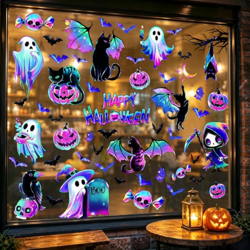 Halloween Window Clings Decor - 118 Pieces Purple Shimmering Stickers