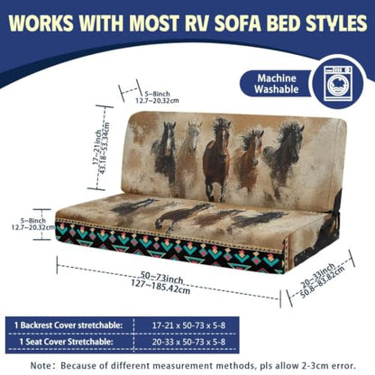 Aztec Western Horse RV Couch Cover 2-Piece Slipcover Set for Sofa Bed