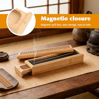 Wooden Incense Holder Burner with Double Layer Ash Catcher and Storage Drawer