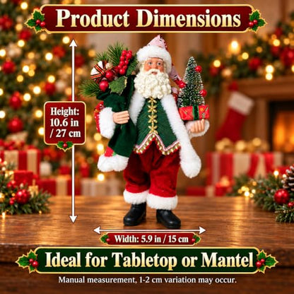 Santa Claus Figurines Christmas Decorations 10.6 Inch Hand-Painted Holiday Statue - Santa Claus A