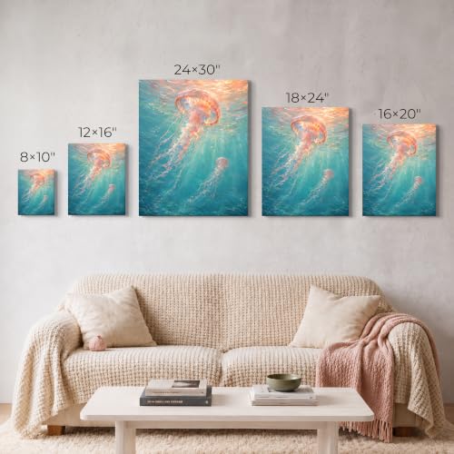 Pink Coastal Wall Art - Underwater Pink Jellyfish Canvas, 24x30 Inches