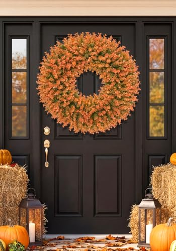 26-Inch Fall Wreath for Front Door Outdoor Farmhouse Decor Burnt Orange