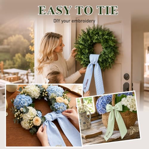 Personalized Wreath Sash for Front Door - Custom Embroidered Ribbon Style 1