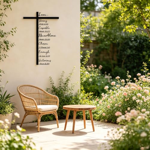 Metal Cross Wall Decor with Scripture - 23.6 Inches Black Religious Art