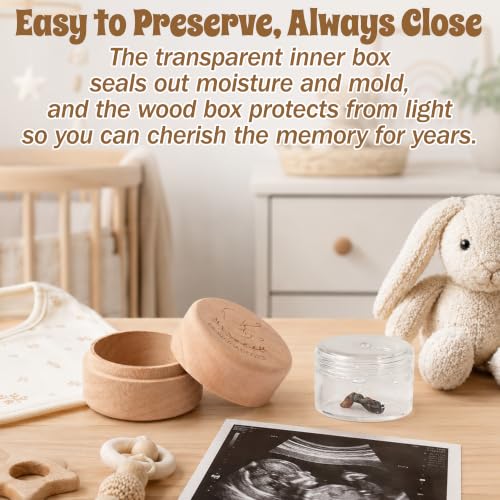 Baby Umbilical Cord Keepsake Box with Transparent Inner Container Wooden Memorial Case for Newborn