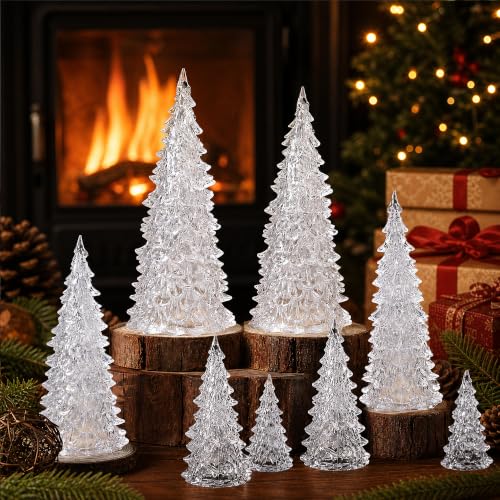 8 Pcs Clear Acrylic Christmas Tree Set - Tabletop Holiday Decor
