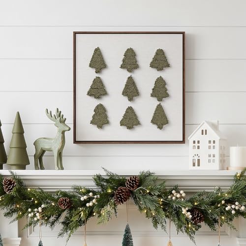 Wood Framed 3D Textured Christmas Tree Wall Art Decor - Pine Forest / 19.2"L x 19.2"W