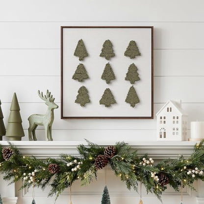 Wood Framed 3D Textured Christmas Tree Wall Art Decor - Pine Forest / 19.2"L x 19.2"W