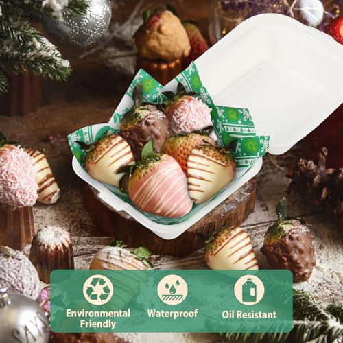 Green Christmas Bell Deli Paper Sheets 7x7 Inch Food-Grade Greaseproof Food Wraps - 100 Pack