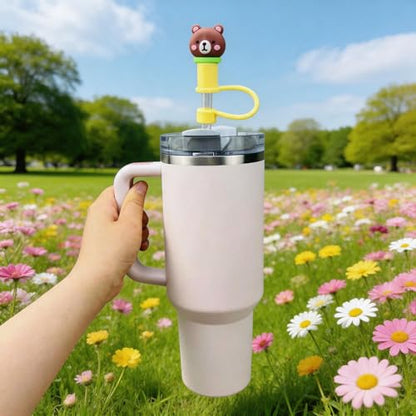 Silicone Straw Cover for Stanley Tumblers - Brown Bear Shape, 10mm Diameter