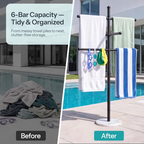 Outdoor Pool Towel Rack with Marble Base & Adjustable 3 Arms - 63 Inch