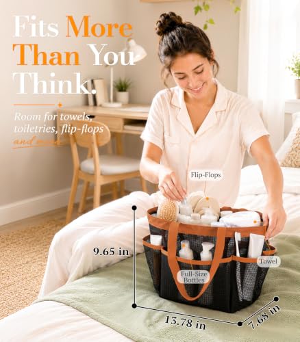 Mesh Shower Caddy for Dorm & Travel - Large 9-Pocket Bathroom Organizer