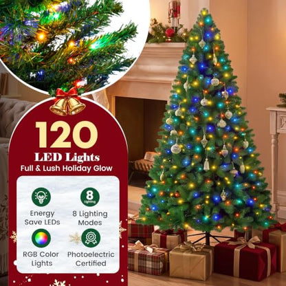 Pre-Lit Artificial Christmas Tree 4.5Ft Multicolor Green with Warm Glow Lights